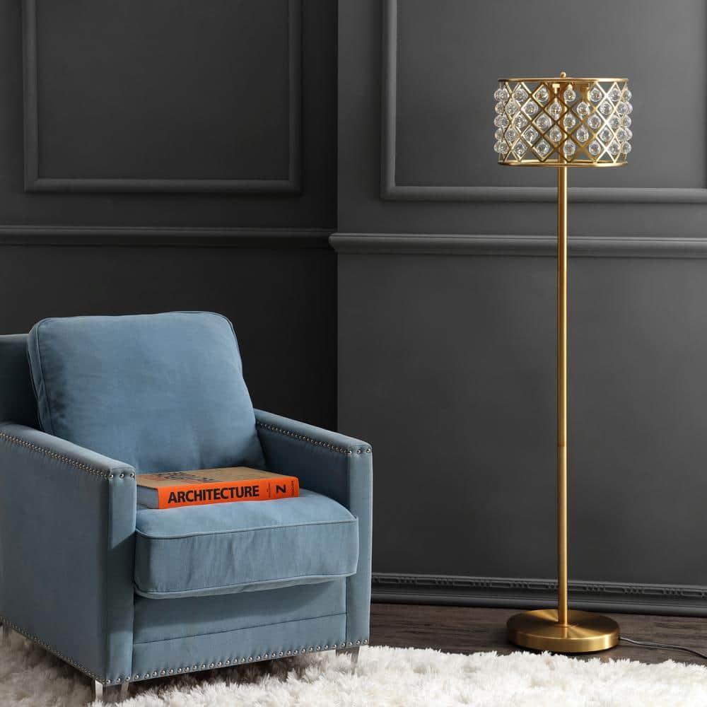 JONATHAN Y JYL9000A Elizabeth 60" Crystal/Metal LED Floor Lamp, Contemporary, Transitional for living room, dinning room, bedroom, office Bulb Included, Brass Gold/Clear