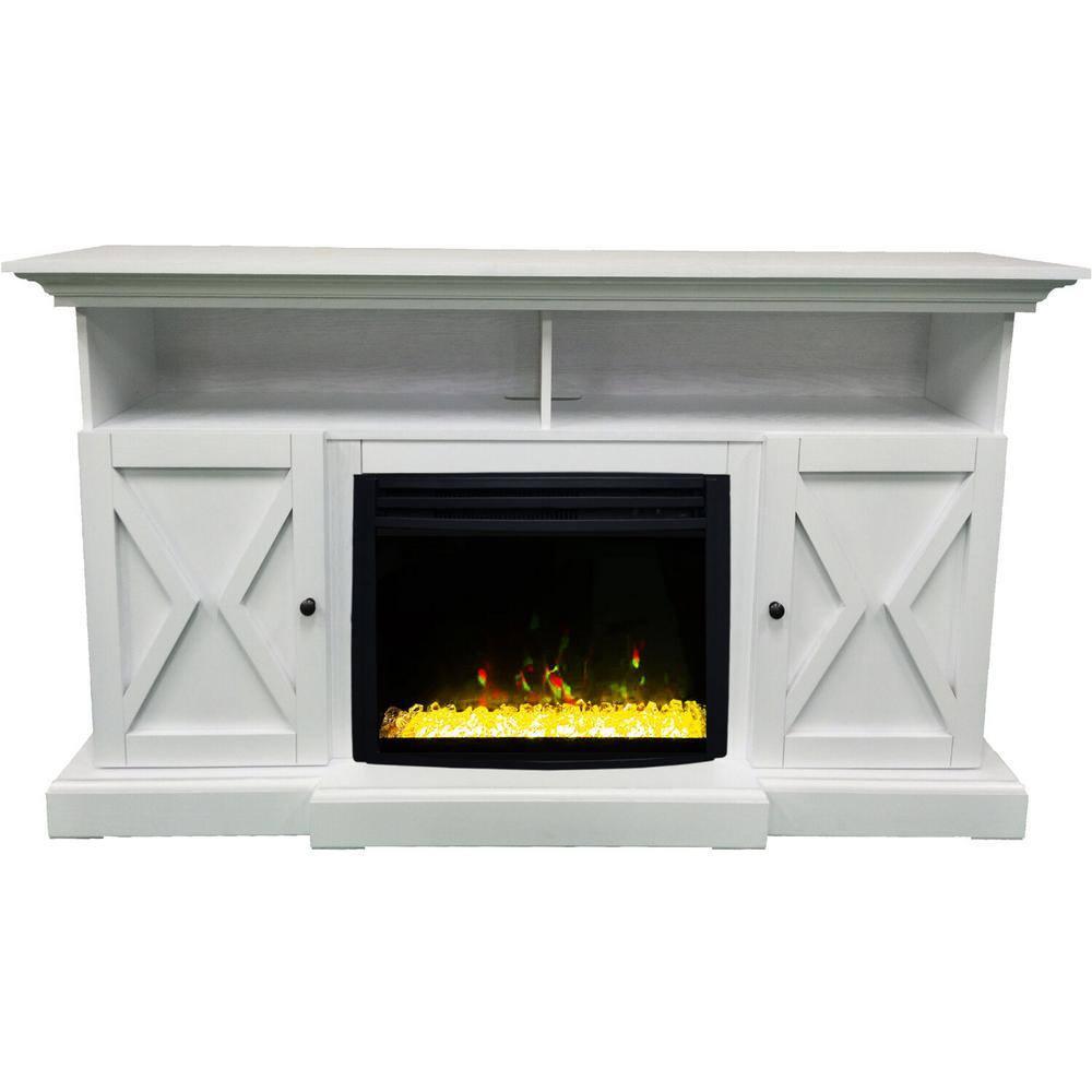 Cambridge Cambridge Summit 62-In. Farmhouse Fireplace TV Stand with Crystal Rocks Display