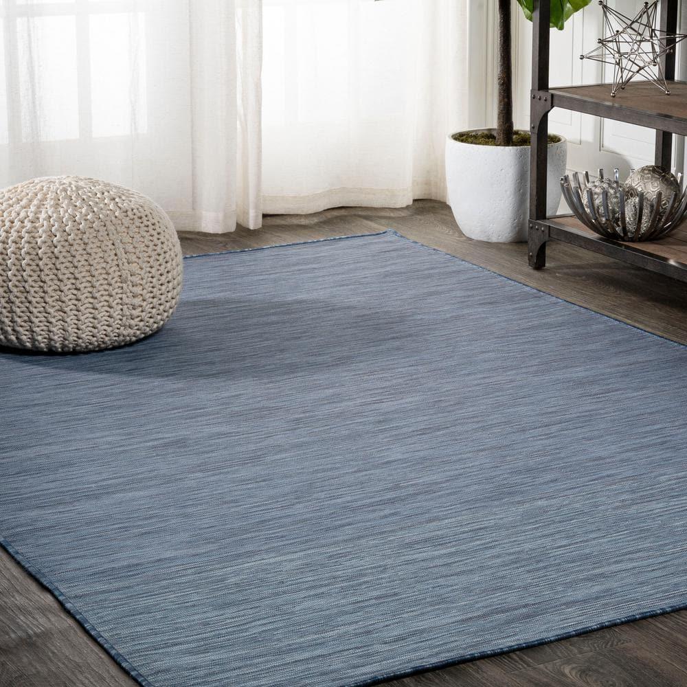 8'x10' Ethan Modern Flatweave Solid  Area Rug, Blue - JONATHAN Y