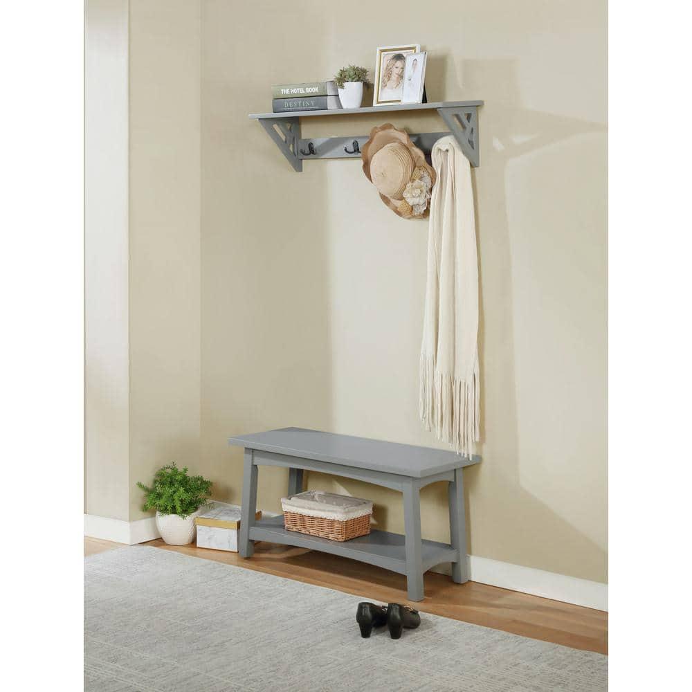 Alaterre Craftsbury 36 in. Sturdy Pine Wood Entryway Bench, Open Design Accent Furniture, Gray