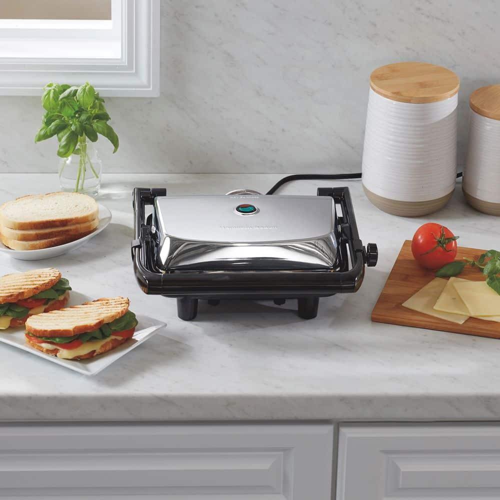 Hamilton Beach Panini Press & Gourmet Sandwich Maker, 10" x 8" Nonstick Grill Plates, 25460G