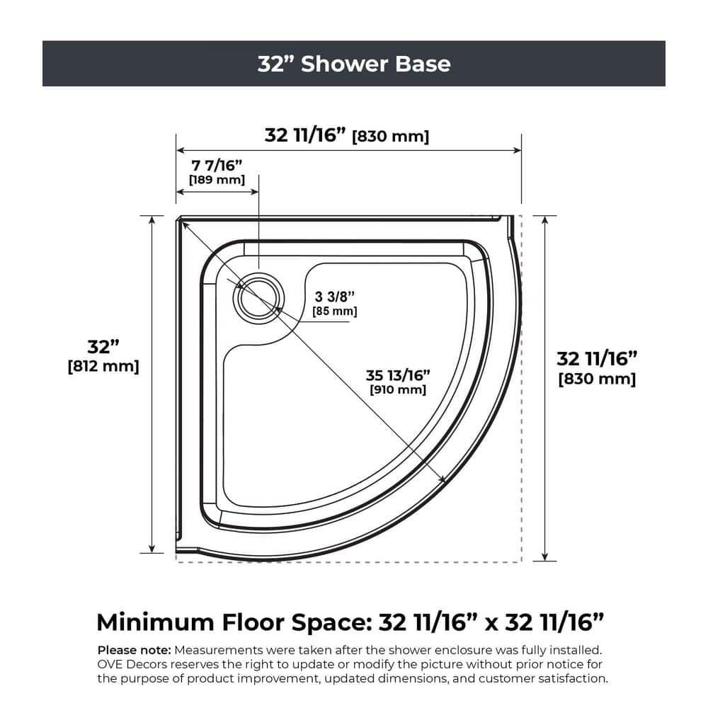 OVE Decors Breeze Premium 33 in. Framed Round Shower Kit w/ Clear Glass, Base