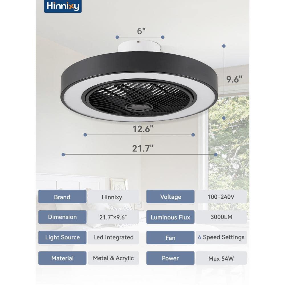 22 in. Indoor Black Modern Enclosed Low Profile Ceiling Fan with Light with Smart APP and Remote Control