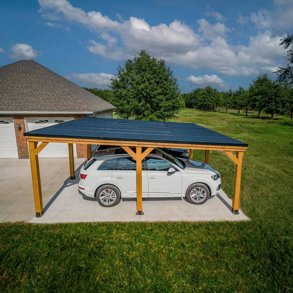 Backyard Discovery Kingsport 20'x 20' Cedar Wood Carport, Galvanized Steel Roof, PowerPort