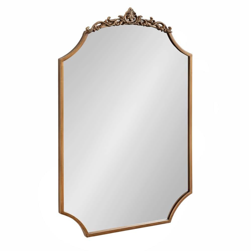 Kate & Laurel All Things Decor 24"x36" Arendahl Traditional Scallop Mirror Gold: Baroque-Inspired, No Assembly Required, Wall Mount