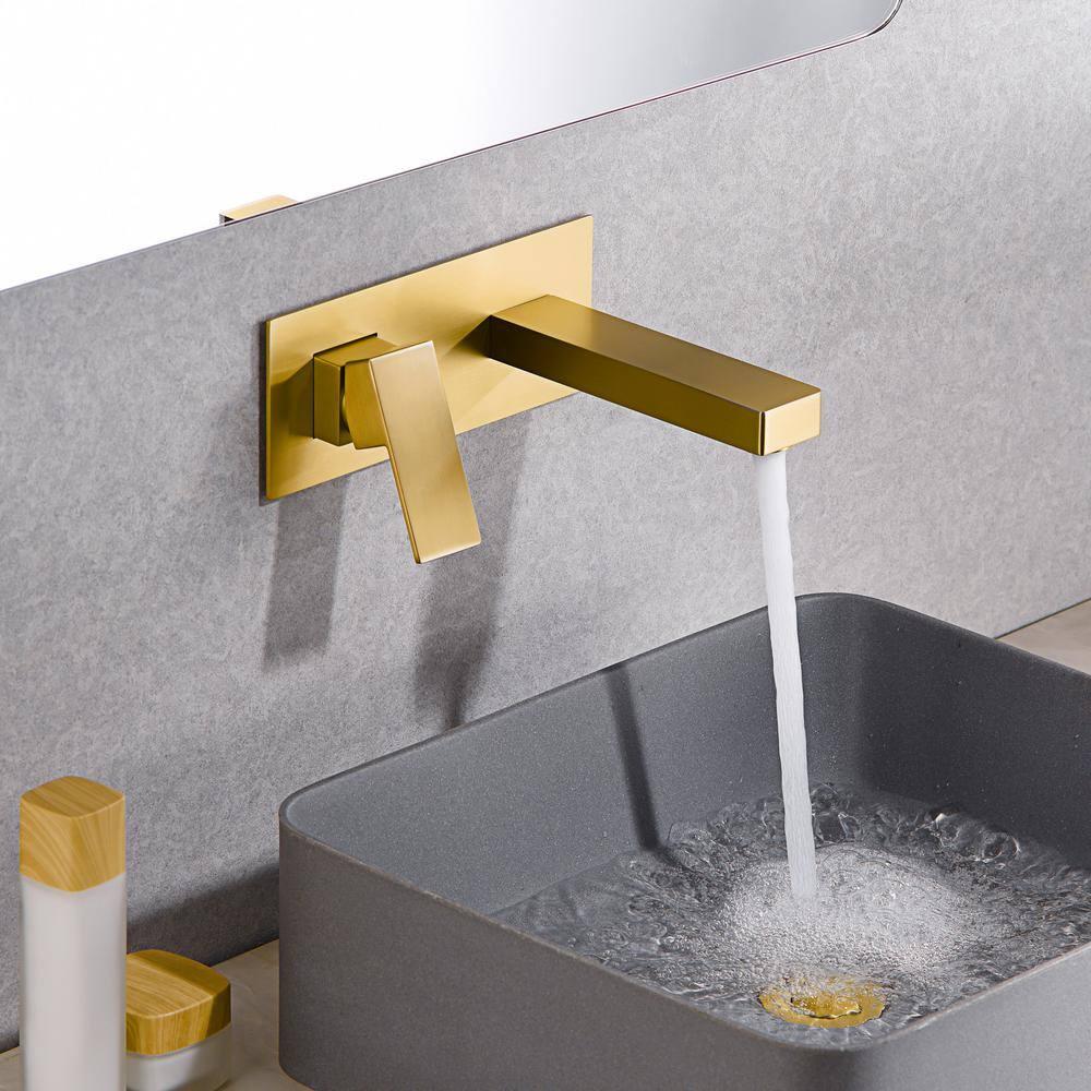 Products sumerain Wall Mount Bathroom Sink Faucet Brushed Gold and Rough in Valve Included, Left-Handed Single Handle