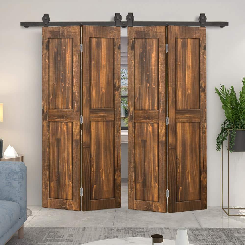 Calhome 2 Panel Shaker Pine Wood Bi-Fold Door with Sliding Barn Door Hardware Kit
