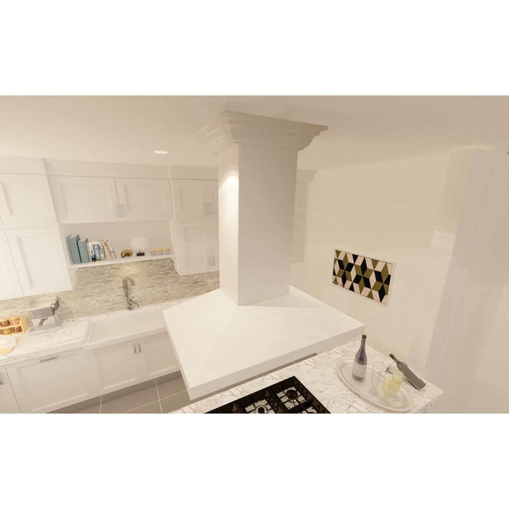 ZLINE 36 in. Wooden Island Mount Range Hood in White - Includes Motor