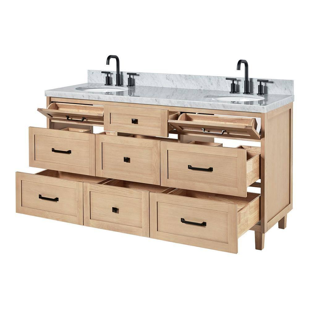 Ariel Monrow 67 Inch Double Oval Sink Bathroom Vanity With Italian Carrara Marble Countertop