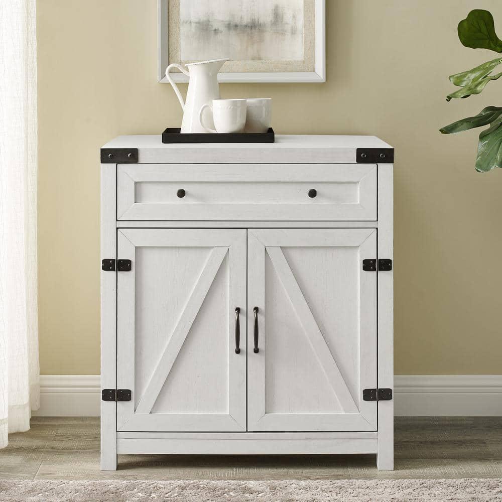 Walker Edison Modern Farmhouse 2 Barn Door Accent Cabinet, Brushed White