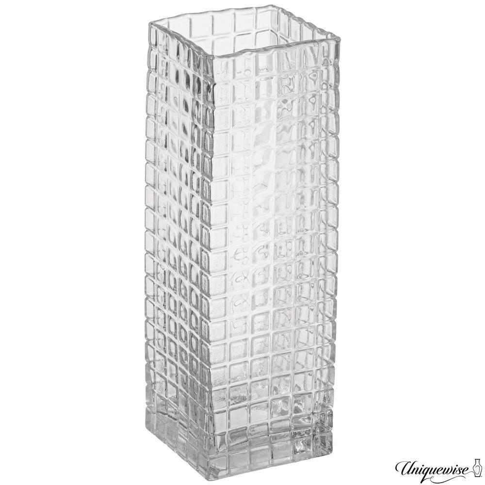 Uniquewise Large Square Frosted Clear Glass Table Vase - A Timeless Centerpiece for Dining Tables, Living Rooms, Bedrooms, Hotel Reception Areas
