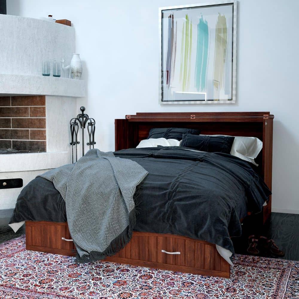 Queen Southampton Murphy Bed Chest with USB Turbo Charger Walnut - AFI: Space-Saving, Hardwood Frame, No Box Spring Needed