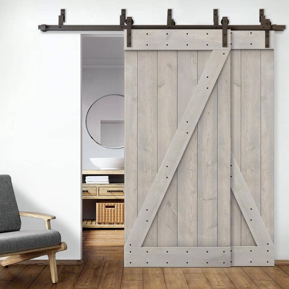 Calhome 84'' Solid Wood Paneled Painted with Installation Hardware Kit Barn Door