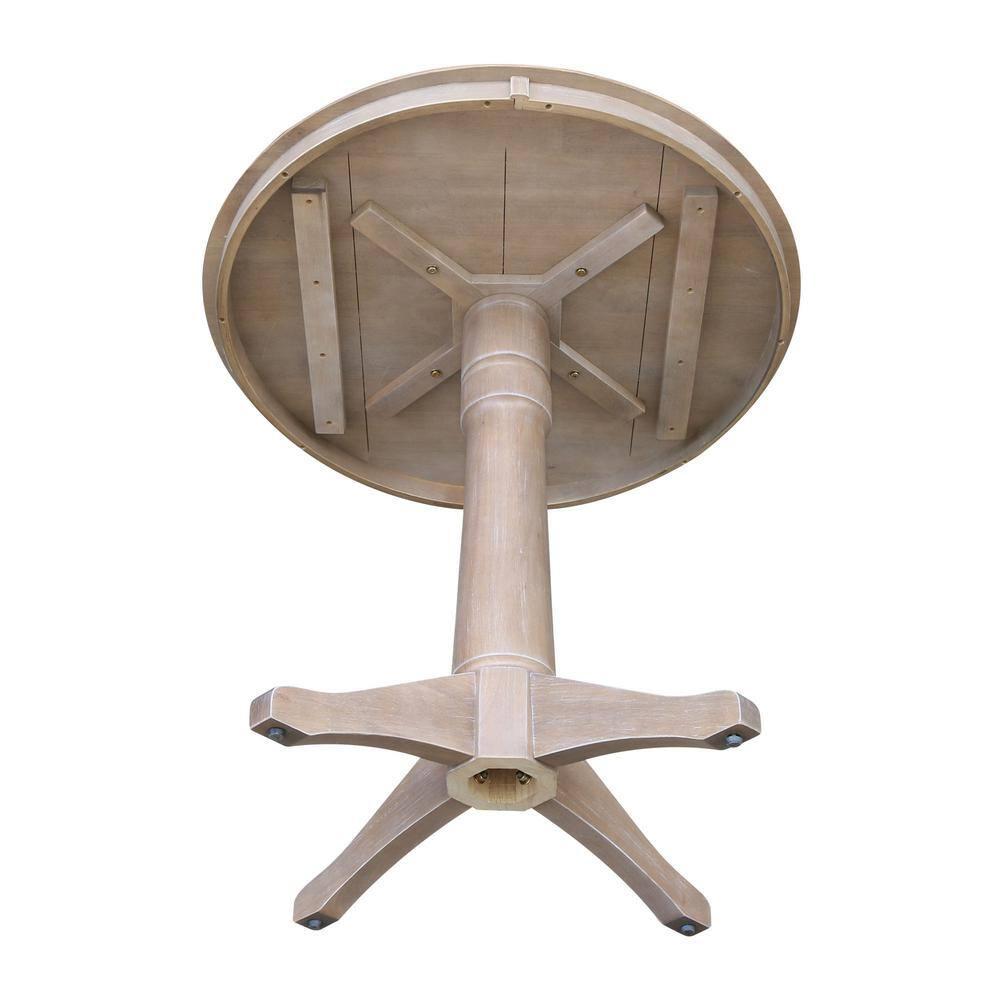 Round Top 36" x 36" Solid Wood Pedestal Dining Table in Washed Gray Taupe