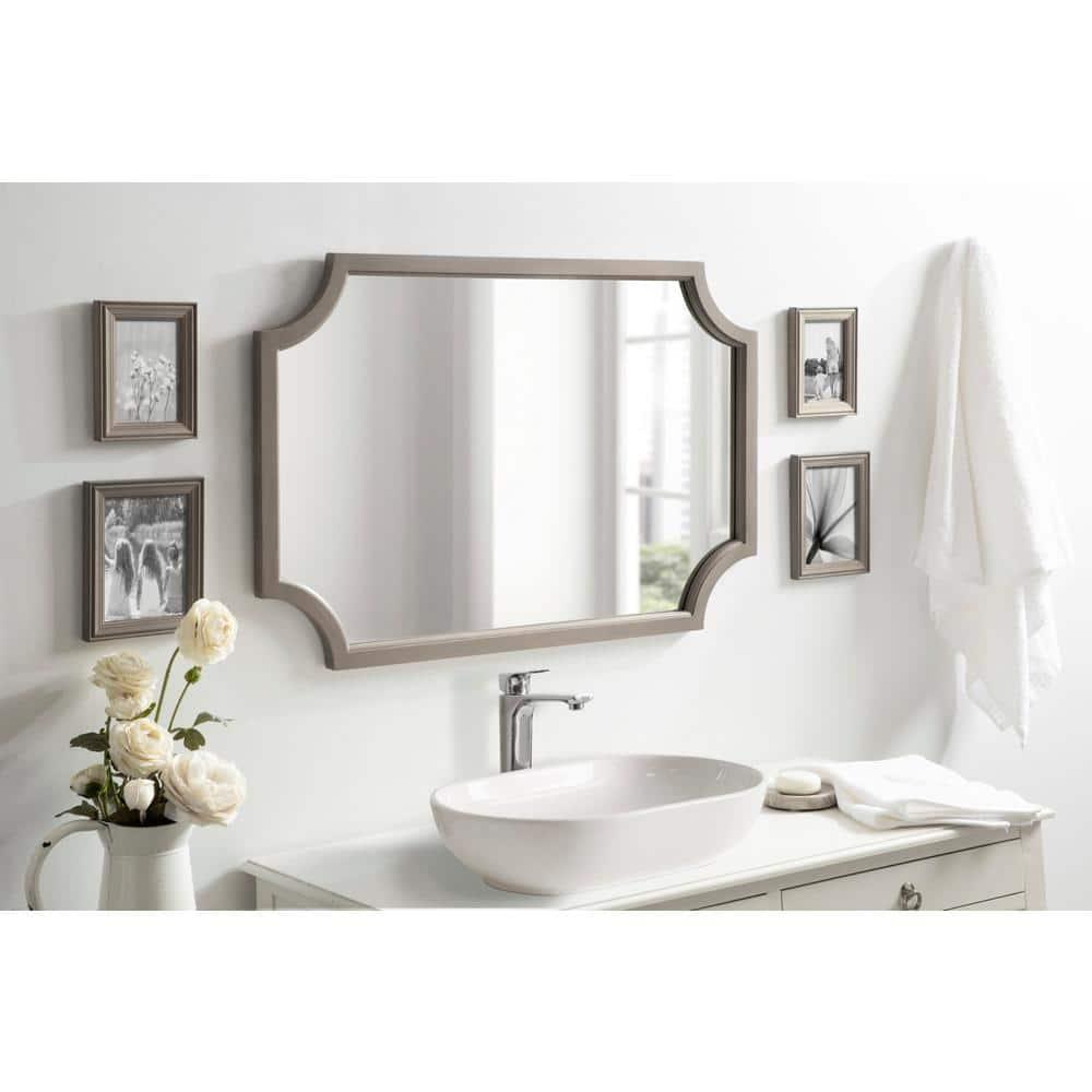 Kate & Laurel All Things Decor 24"x36" Hogan Framed Scallop Wall Mirror Gray: Modern Design, No Assembly Required