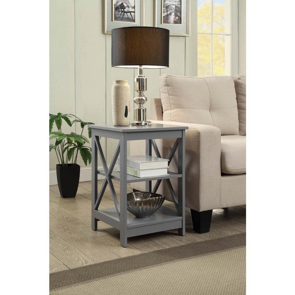 Convenience Concepts Oxford End Table in Gray Wood Finish With X Frame