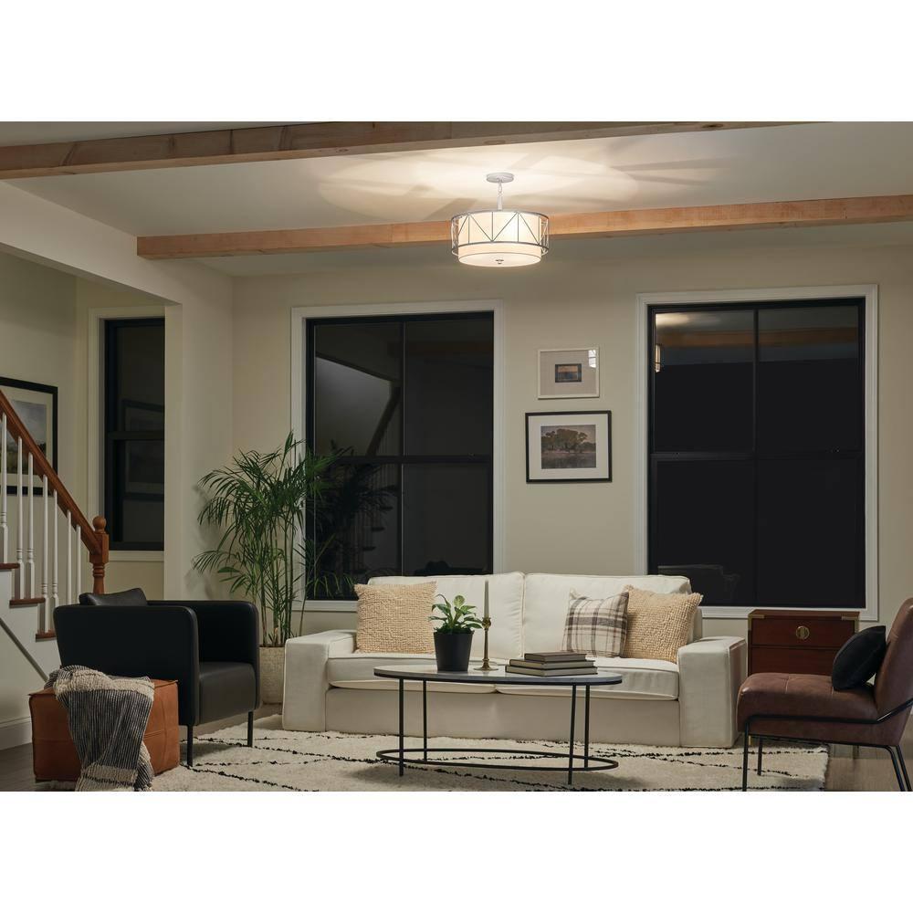 52075SN-Kichler Lighting-Birkleigh - 3 Light Convertible Semi-Flush Mount In Art Deco Style-9.5 Inches Tall-Satin Nickel Finish
