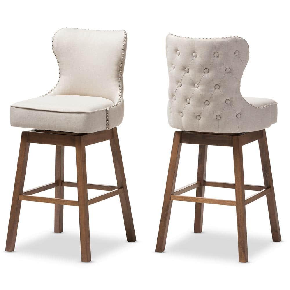 Gradisca Modern And Contemporary Wood Finishing Upholstered Barstools Set Of 2 Light Beige - Baxton Studio