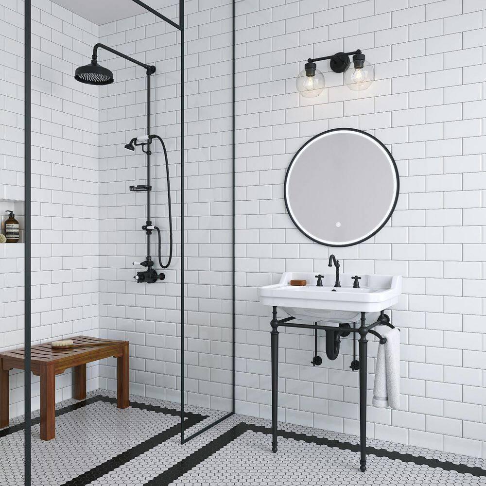 Wellington 24'' Matte Black Porcelain Console Sink with Towel Rack