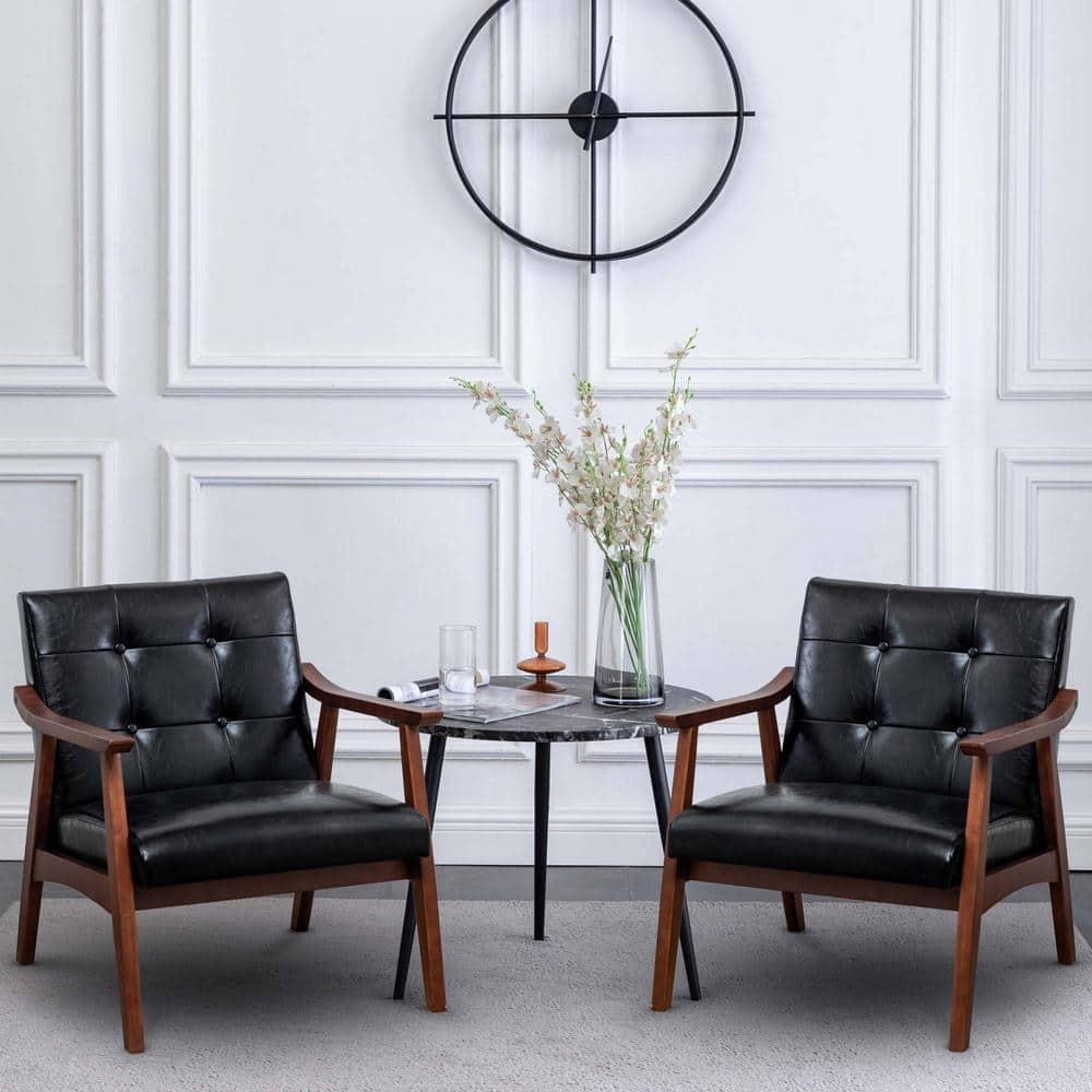 Convenience Concepts Take a Seat Natalie Accent Chair, Black Faux Leather/Espresso