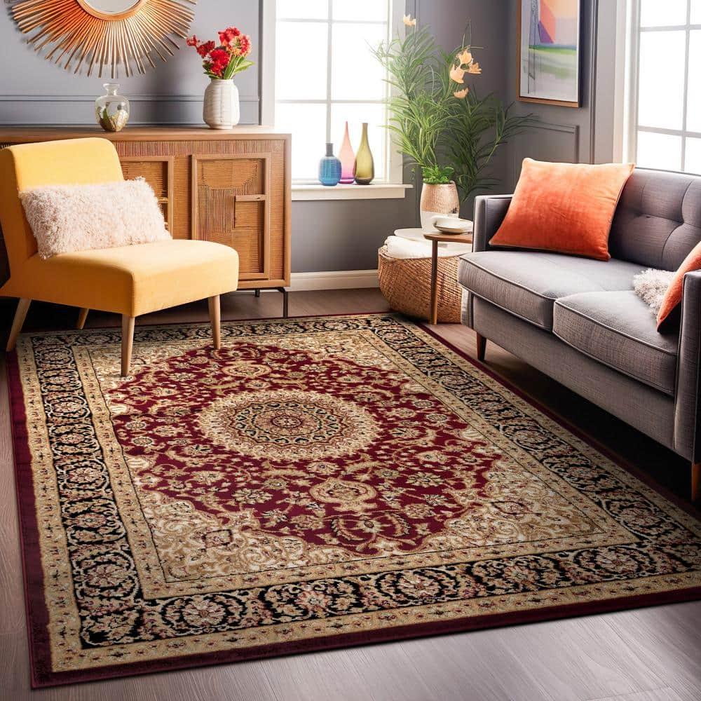 World Rug Gallery Traditional Oriental Medallion Area Rug - Burgundy 6'6" x 9'