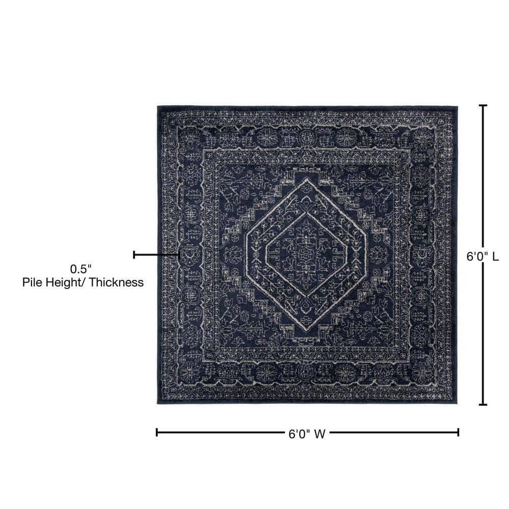 Adirondack ADR108 Power Loomed Area Rug - Navy/Ivory - 6'x6' - Safavieh.