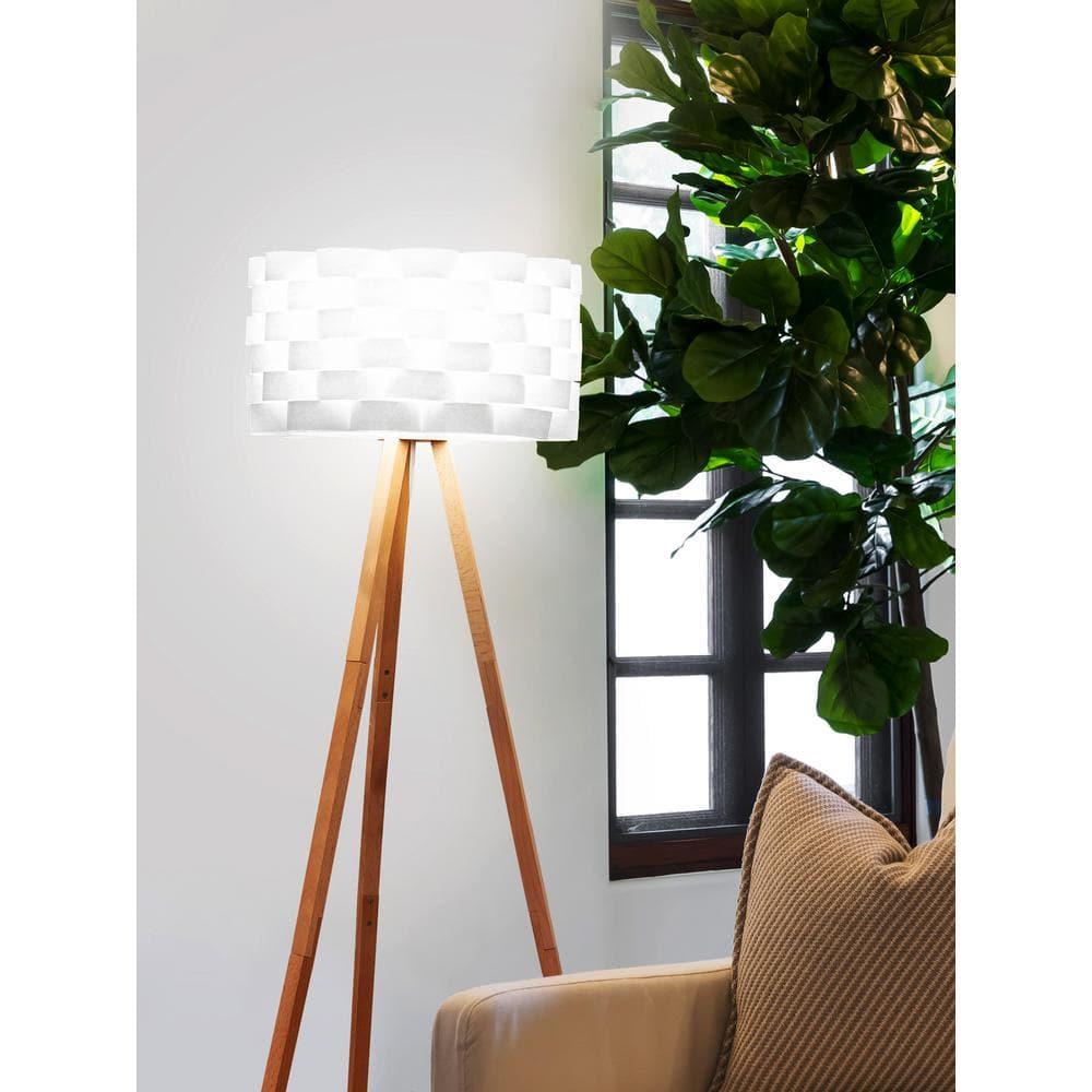 Brightech Bijou 60 in. Wood Farmhouse LED Floor Lamp with Drum Shade