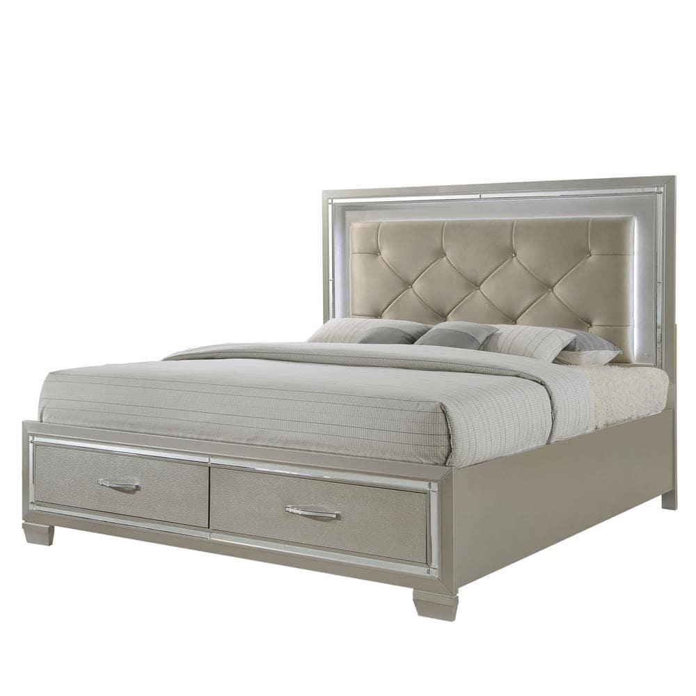 Picket House Furnishings Glamour Queen Storage Bed in Champagne