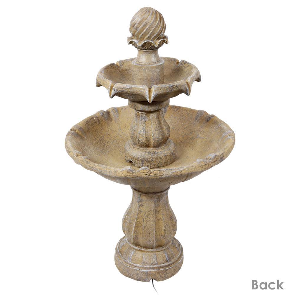 Sunnydaze Outdoor 2-Tier Solar Powered Water Fountain with Battery Backup and Submersible Pump - 35" - Earth Finish