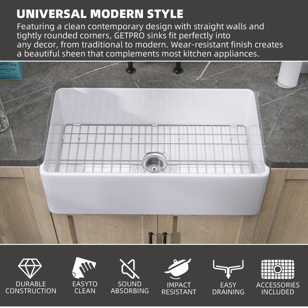 Small Farmhouse Sink 24 X18 White Fireclay Undermount Kitchen Sinks Deep Single Bowl Drop in Modern Apron Front Farm Sink For Kitchen with Protective Bottom Grid and Strainer