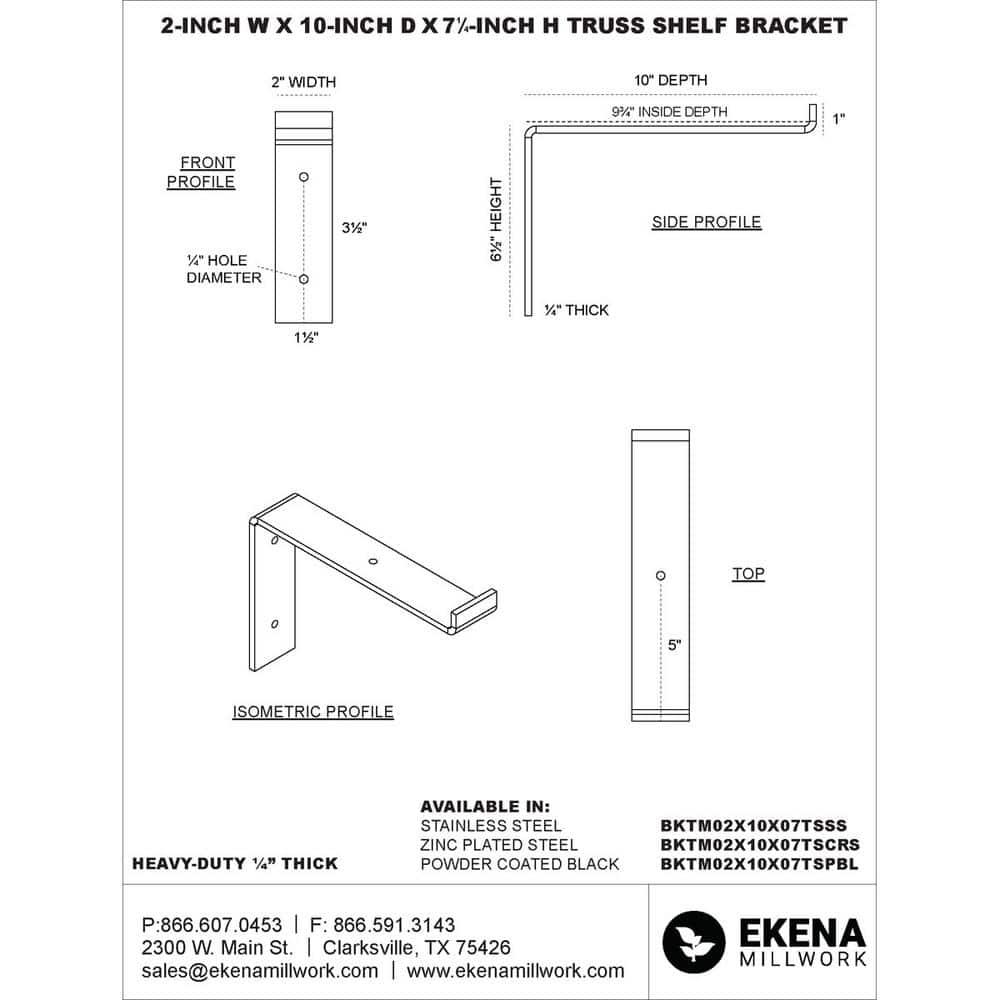 Ekena Millwork Steel Truss Shelf Bracket
