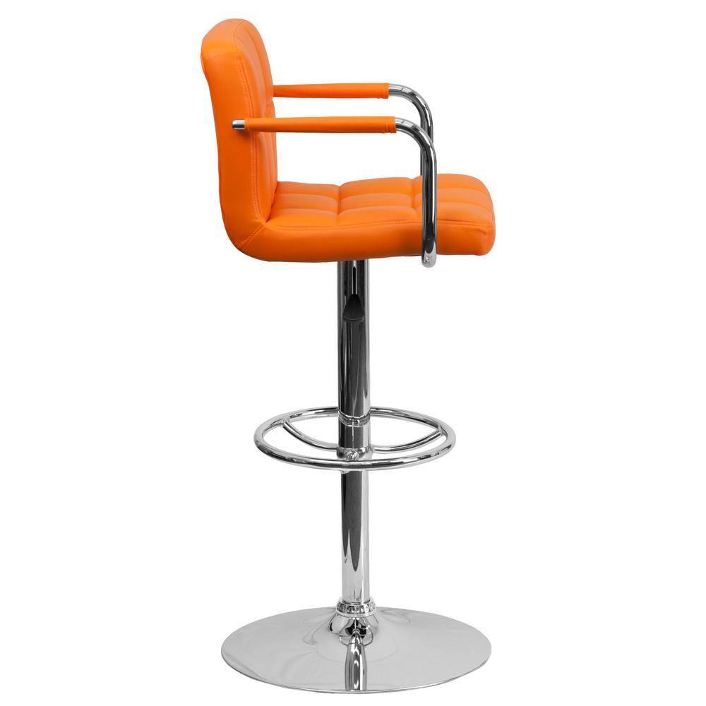 Flash Furniture Contemporary Quilted Vinyl Adjustable Height Barstool with Arms and Chrome Base