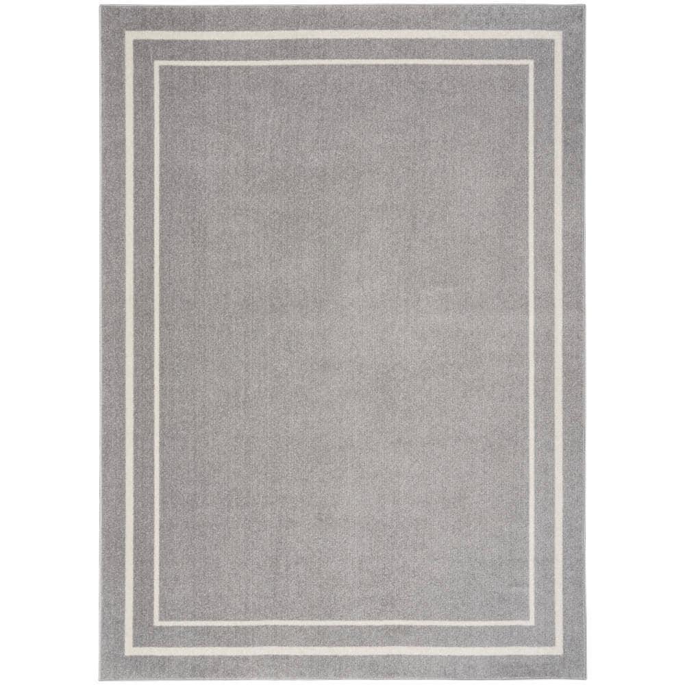 Nourison Essentials Solid Bordered Low Pile Indoor Outdoor Area Rug 5' x 7' Grey/Ivory