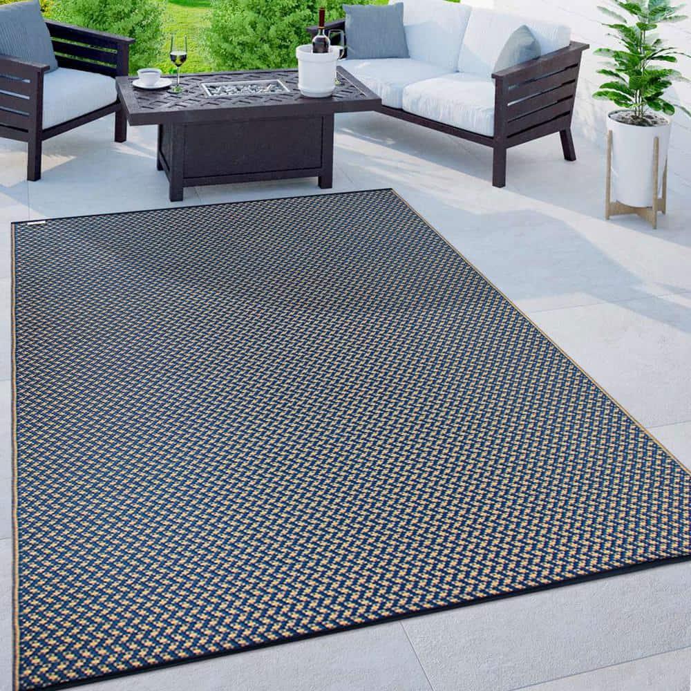 World Rug Gallery Contemporay Solid Reversible Plastic Indoor and Outdoor Rugs - NAVY 5' X 7'