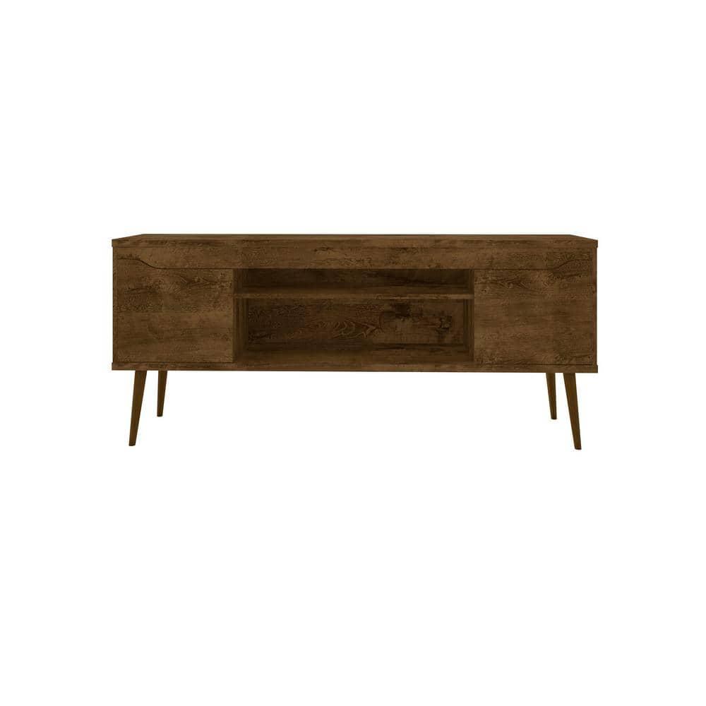 Bradley TV Stand for TVs up to 60" Rustic Brown - Manhattan Comfort: Mid-Century Modern Entertainment Center