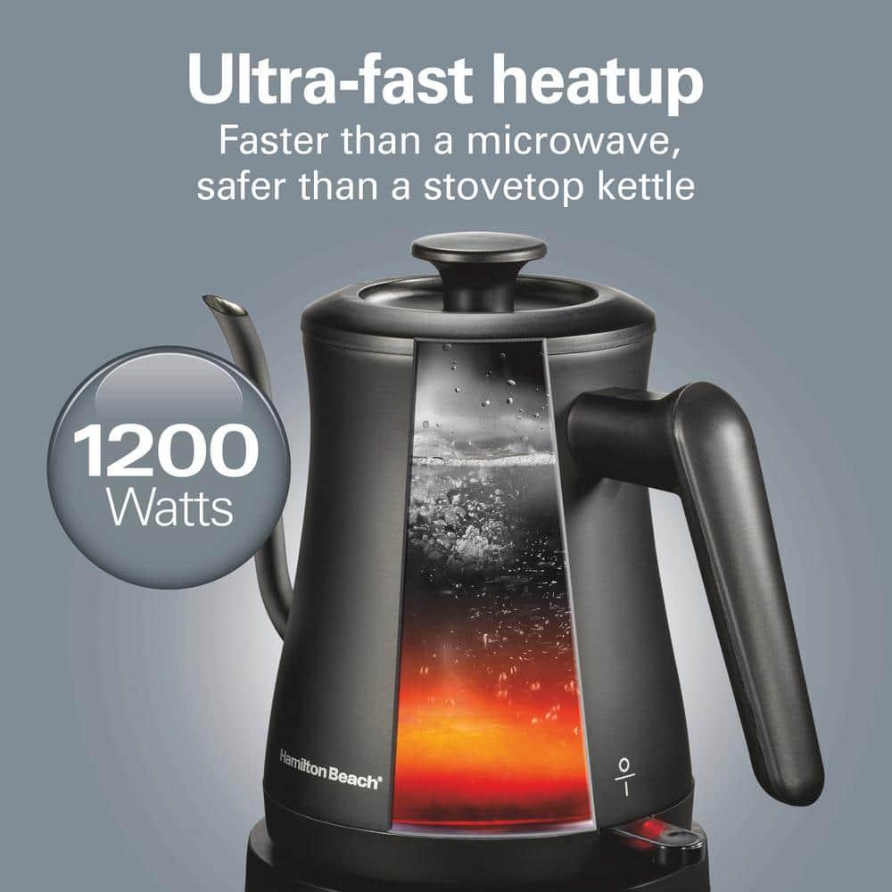 Hamilton Beach .6 Liter Gooseneck Kettle Black 41045: Electric Water Kettle, Stainless Steel, 1200W, Hand Wash