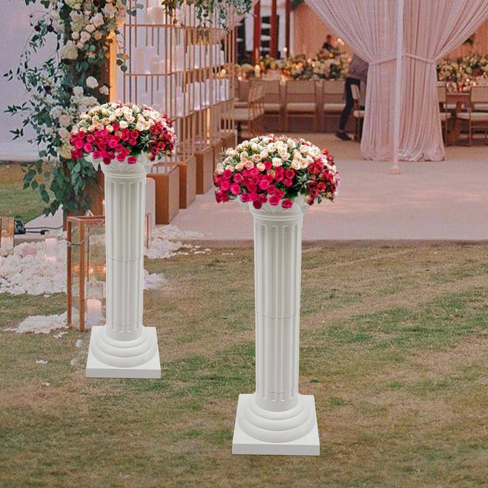 2Pcs European Style Roman Columns Wedding Column Stand Roman Pillar Plastic Greek Column Statue Plant Stand Wedding Event Party Decorative Column Pedestal Flower Pot Holder Decor (10.63x34.65 Inch)