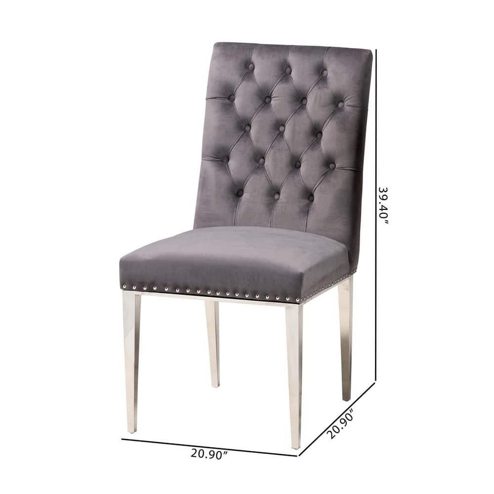 Baxton Studio Caspera Contemporary Glam and Luxe Grey Velvet Fabric and Silver Metal 2-Piece Dining Chair Set