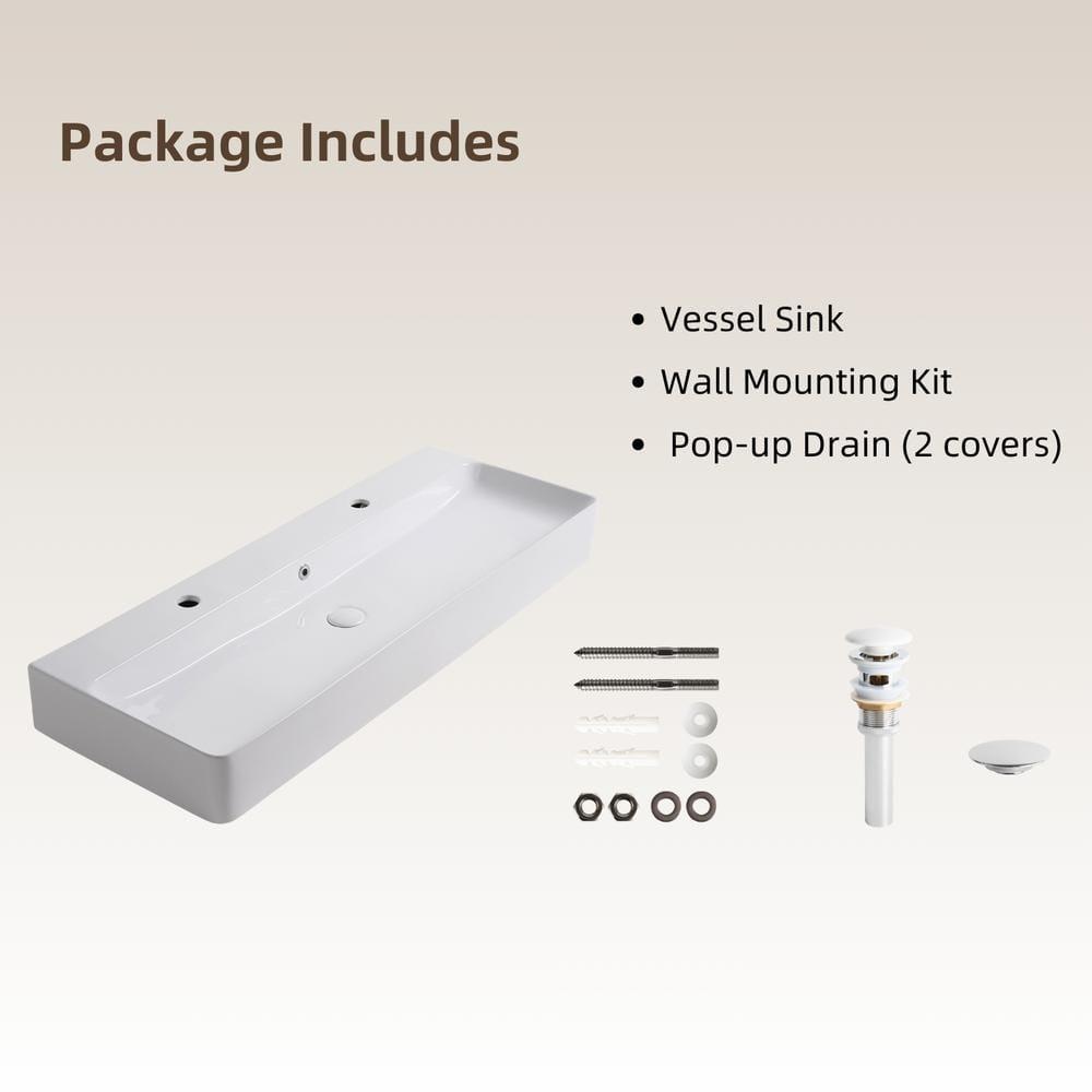 Los Flexi Los Flexi 43" x 16" Extra Large Trough Sink, Dual Faucet Holes, Wall-Mount Install, Pop-Up Drain WFLFBSTM04-01