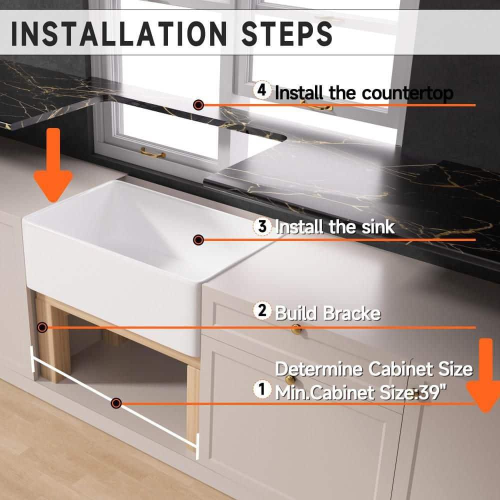TUKTUK White Farmhouse Sink 36 inch Fireclay Farm Sink Apron Front Single Bowl Kitchen Sinks Deep Large Capacity Porcelain Ceramic Sink Undermount Luxury Bottom Grid & Strainer Drain Included