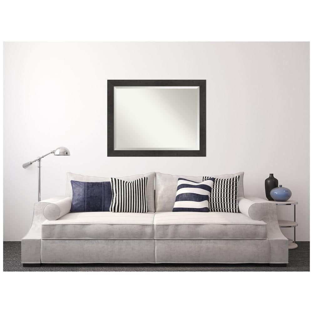 Amanti Art Beveled Bathroom Wall Mirror - Rustic Plank Espresso Frame Outer Size: 45 x 35 in