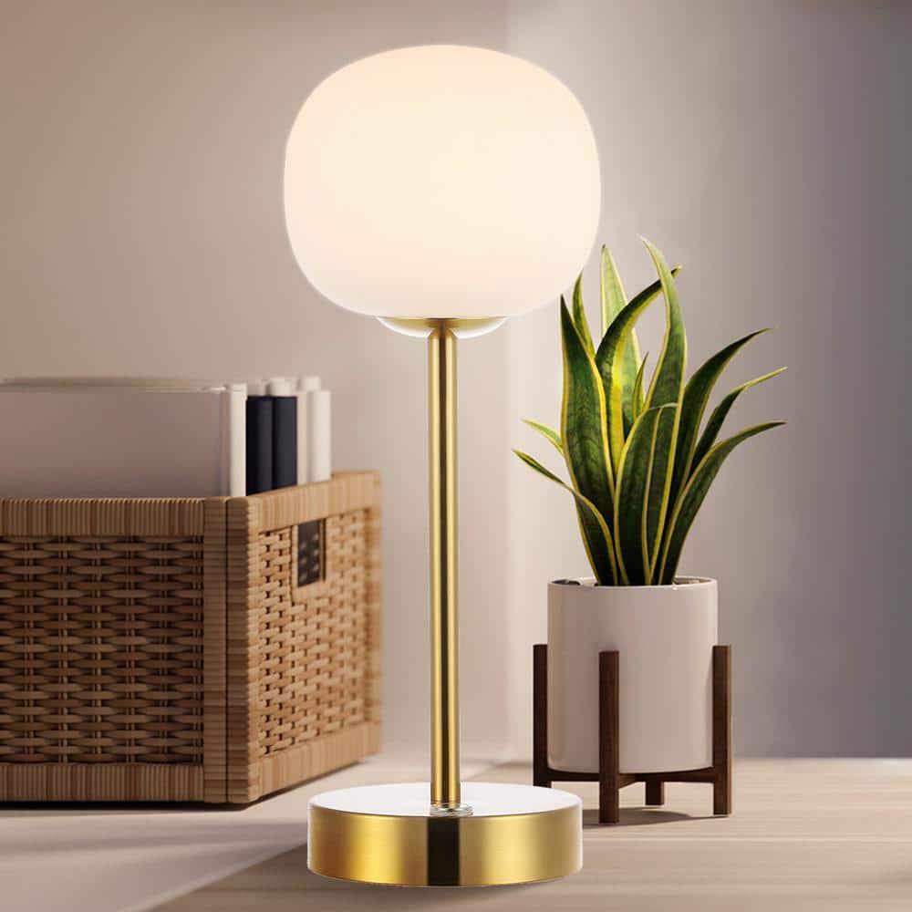 JONATHAN Y JYL7108C Natalia 12.25" Modern Minimalist Iron Rechargeable Integrated Portable LED Table Lamp, Coastal, Contemporary for living room, dinning room, bedroom, Brass Gold/White