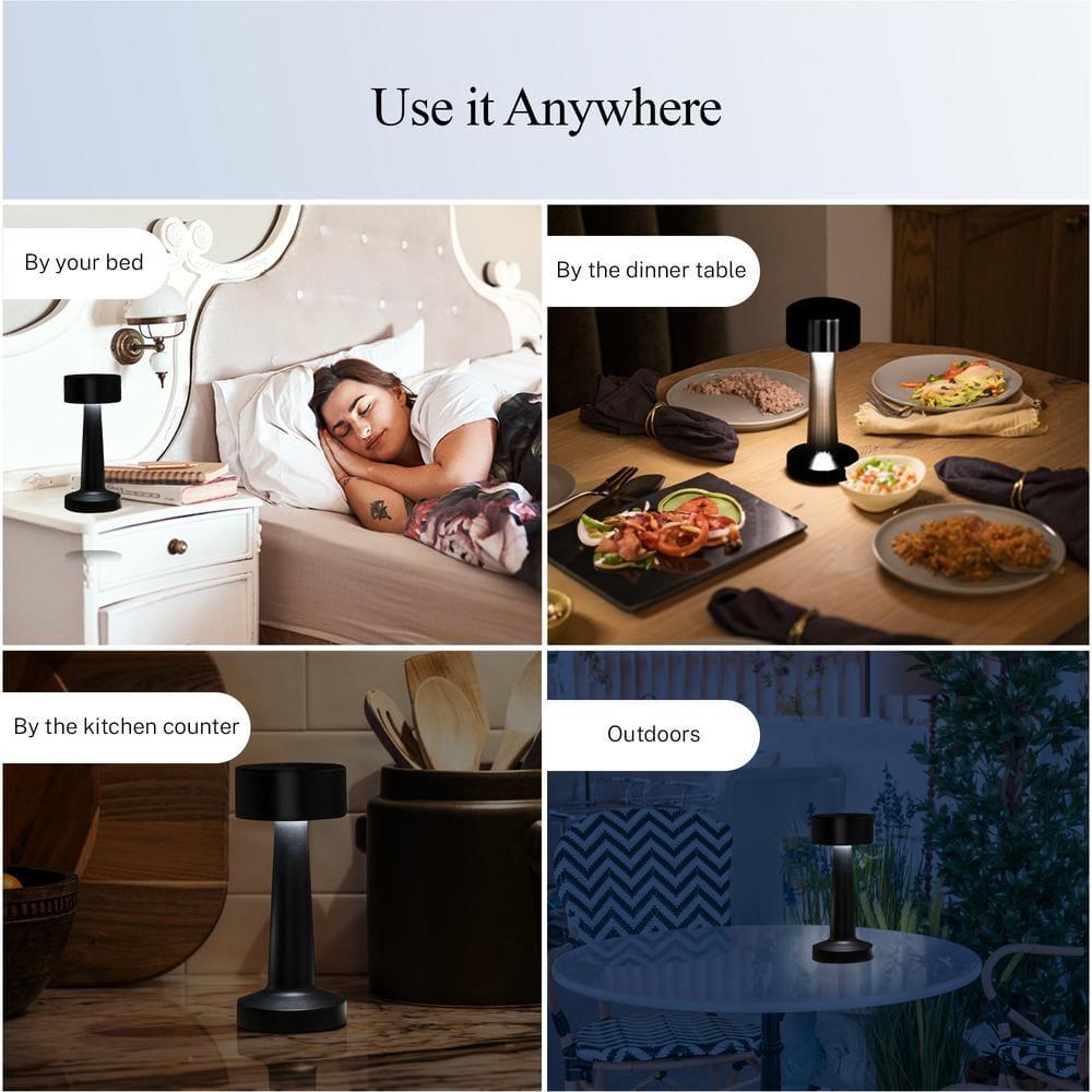 Bell + Howell Chelsea Table Lamp Small Cordless Touch LED Rechargeable Lamp for Bedside Desk Nightstand Midnight Black