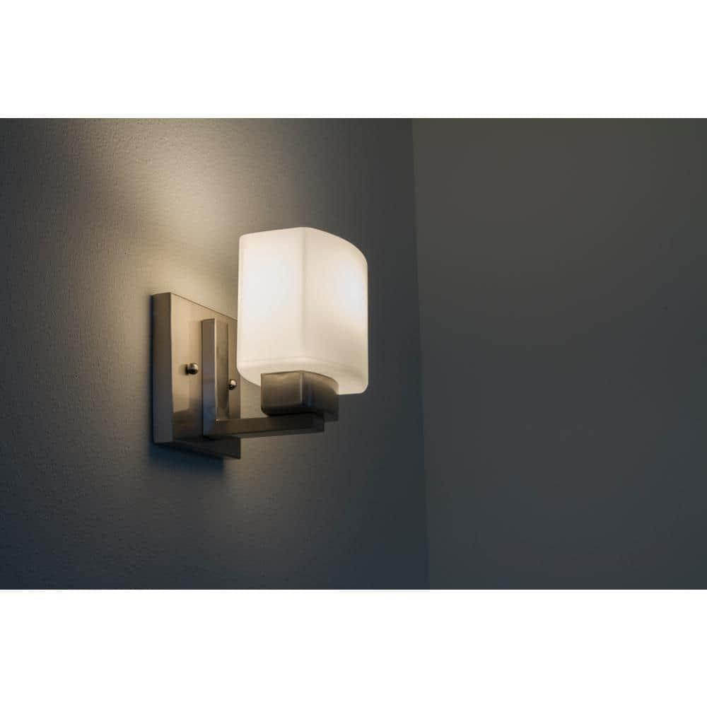 Design House Dove Creek Dimmable Wall Light Sconce with Frosted Glass, Satin Nickel