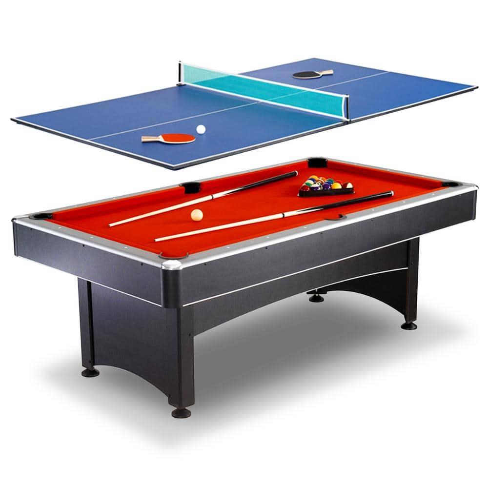 Hathaway Games Hathaway Maverick Deluxe 7 Ft Pool Table, with Ping Pong Multi Game Combo Tables for Family Recreation Game Rooms – Includes Billiard Balls, Cues, Paddles, Brush & More