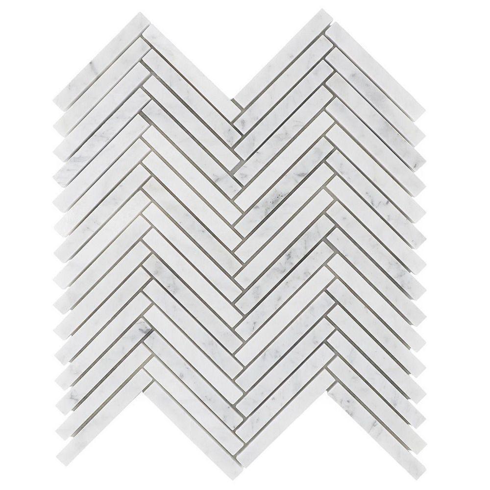 Marble Collection 0.5" X 4" Herringbone Natural Stone Mosaic Wall & Floor Tile