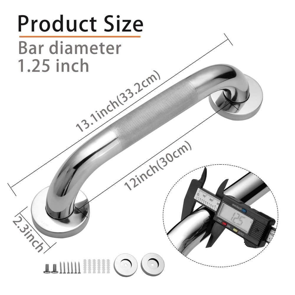 12-Inch Silver Stainless Steel Anti-Slip Shower Grab Bar Set