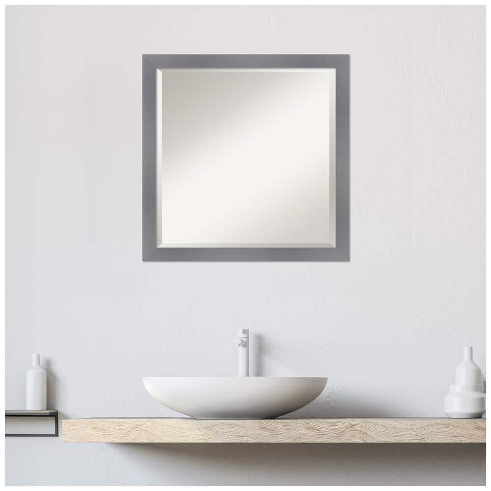 Edwin Grey 22.5 in. x 22.5 in. Beveled Casual Square Wood Framed Bathroom Wall Mirror in Gray
