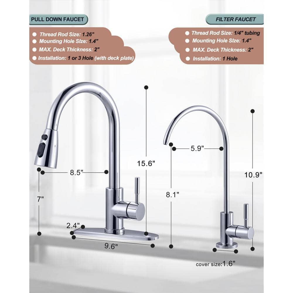 ARCORA ARCORA Stainless Steel Pull-Down Kitchen Faucet and Water Filter Faucet Combo AR7100301C-L