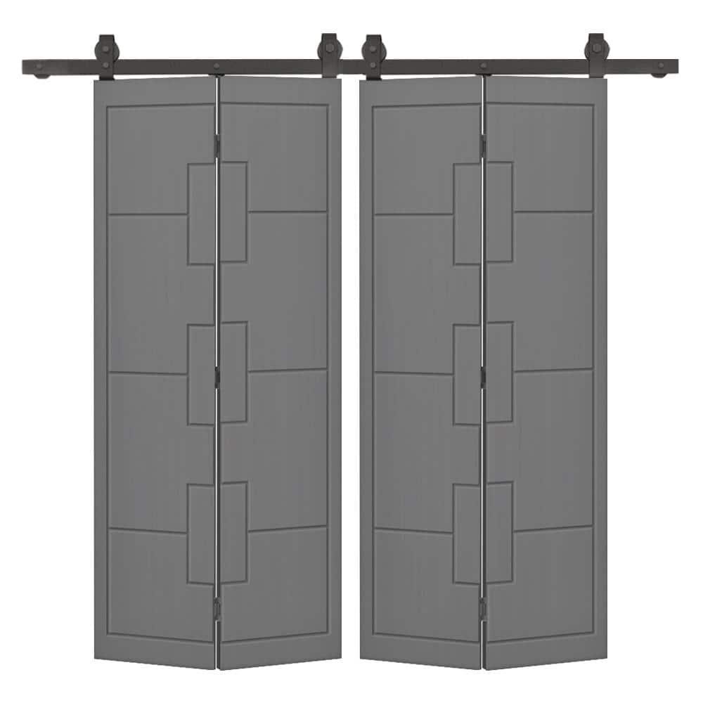 Calhome Modern Bi-Fold Double Barn Door with Sliding Hardware Kit